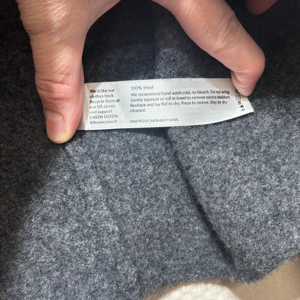 Eileen Fisher Charcoal Gray 100% Wool Open Front Draped Cardigan Size Medium - Picture 5 of 8